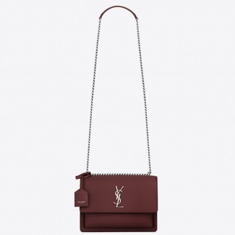 Saint Laurent Sunset Medium Bag In Bordeaux Grained Leather Saint Laurent Sunset Medium Bag In Bordeaux Grained Leather