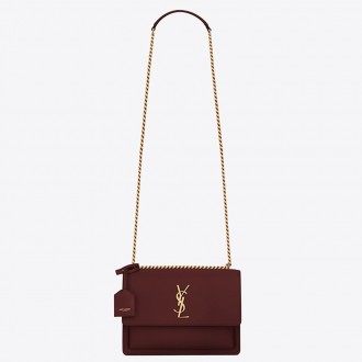Saint Laurent Sunset Medium Bag In Bordeaxu Calfskin Saint Laurent Sunset Medium Bag In Bordeaxu Calfskin