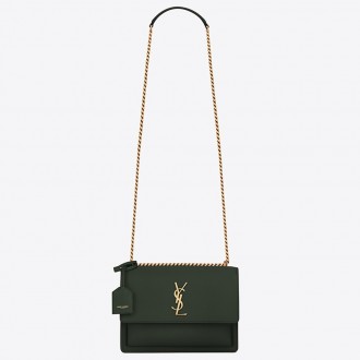 Saint Laurent Sunset Medium Bag In Green Calfskin Saint Laurent Sunset Medium Bag In Green Calfskin