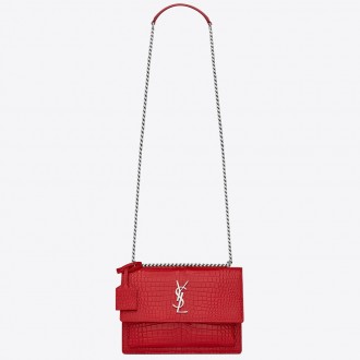 Saint Laurent Sunset Medium Bag In Red Crocodile Embossed Leather Saint Laurent Sunset Medium Bag In Red Crocodile Embossed Leather