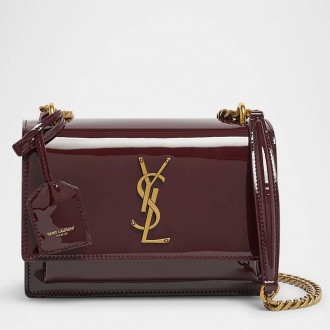 Saint Laurent Sunset Medium Chain Bag in Bordeaux Patent Calfskin Saint Laurent Sunset Medium Chain Bag in Bordeaux Patent Calfskin