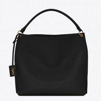 Saint Laurent Tag Hobo Bag In Black Calfskin Saint Laurent Tag Hobo Bag In Black Calfskin