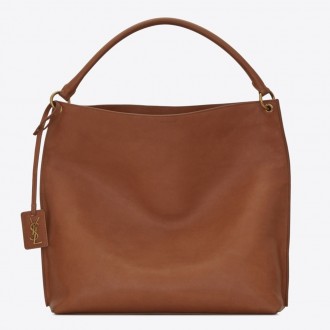 Saint Laurent Tag Hobo Bag In Brown Calfskin Saint Laurent Tag Hobo Bag In Brown Calfskin