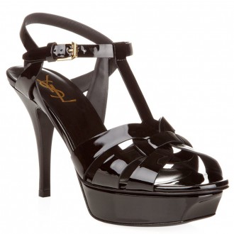 Saint Laurent Tribute Sandals In Black Patent Leather Saint Laurent Tribute Sandals In Black Patent Leather