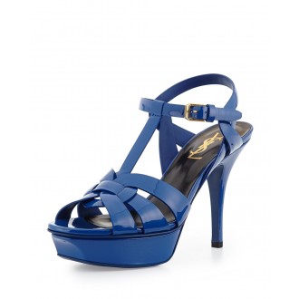 Saint Laurent Tribute Sandals In Blue Patent Leather Saint Laurent Tribute Sandals In Blue Patent Leather