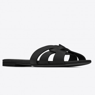Saint Laurent Tribute Slides In Black Calfskin Saint Laurent Tribute Slides In Black Calfskin