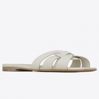 Saint Laurent Tribute Slides In White Calfskin Saint Laurent Tribute Slides In White Calfskin