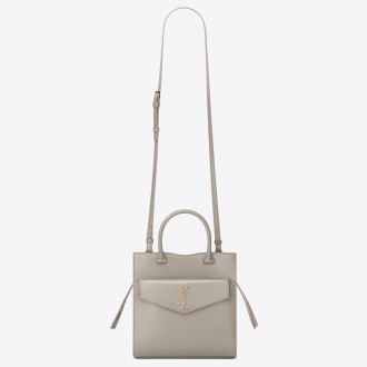 Saint Laurent Uptown Small Tote In Blanc Smooth Leather