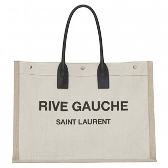 Saint Laurent White Linen Rive Gauche Tote Bag