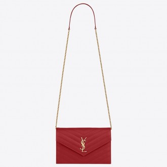 Saint Laurent WOC Envelope Chain Wallet In Red Leather
