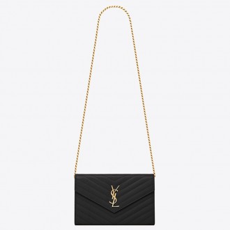 Saint Laurent WOC Monogram Chain Wallet In Black Leather