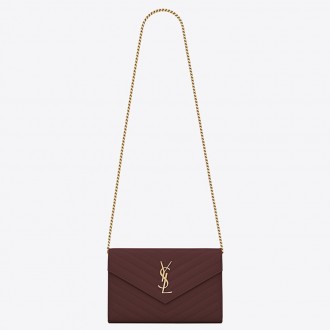 Saint Laurent WOC Monogram Chain Wallet In Bordeaux Leather