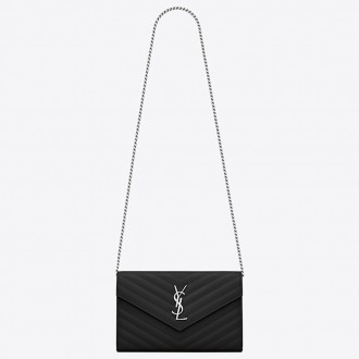 Saint Laurent WOC Monogram Chain Wallet In Noir Leather Saint Laurent WOC Monogram Chain Wallet In Noir Leather
