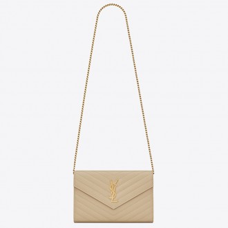 Saint Laurent WOC Monogram Chain Wallet In Poudre Leather Saint Laurent WOC Monogram Chain Wallet In Poudre Leather