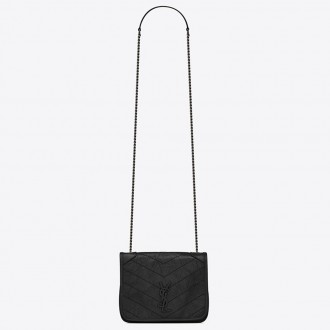 Saint Laurent WOC Niki Chain Wallet In Black Crinkled Leather Saint Laurent WOC Niki Chain Wallet In Black Crinkled Leather