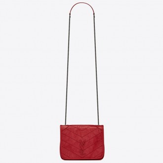 Saint Laurent WOC Niki Chain Wallet In Red Crinkled Leather Saint Laurent WOC Niki Chain Wallet In Red Crinkled Leather