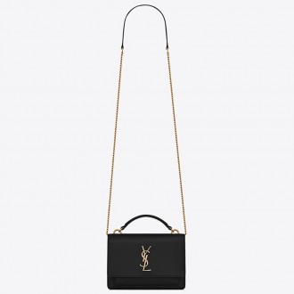 Saint Laurent WOC Sunset Chain Wallet In Black Calfskin Saint Laurent WOC Sunset Chain Wallet In Black Calfskin