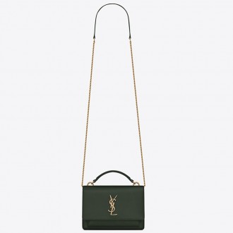 Saint Laurent WOC Sunset Chain Wallet In Green Calfskin Saint Laurent WOC Sunset Chain Wallet In Green Calfskin