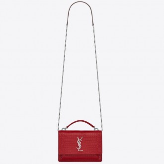 Saint Laurent WOC Sunset Chain Wallet In Red Croc-Embossed Leather Saint Laurent WOC Sunset Chain Wallet In Red Croc-Embossed Leather