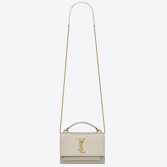 Saint Laurent WOC Sunset Chain Wallet In White Calfskin Saint Laurent WOC Sunset Chain Wallet In White Calfskin