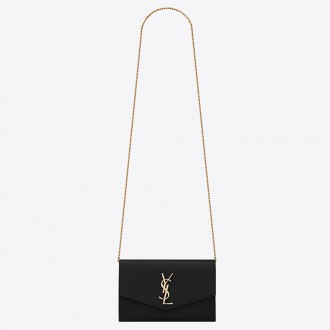 Saint Laurent WOC Uptown Chain Wallet In Black Leather Saint Laurent WOC Uptown Chain Wallet In Black Leather