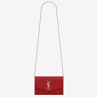 Saint Laurent WOC Uptown Chain Wallet In Red Leather Saint Laurent WOC Uptown Chain Wallet In Red Leather