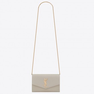 Saint Laurent WOC Uptown Chain Wallet In White Leather Saint Laurent WOC Uptown Chain Wallet In White Leather