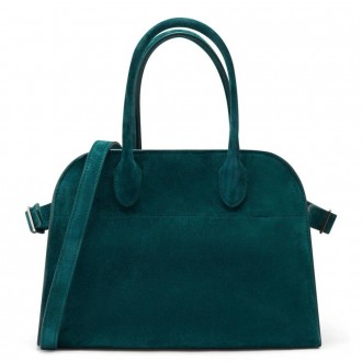The Row Margaux 10 Top Handle Bag in Green Suede Leather