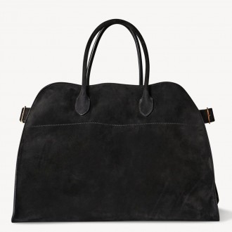The Row Margaux 17 Top Handle Bag in Black Suede Leather