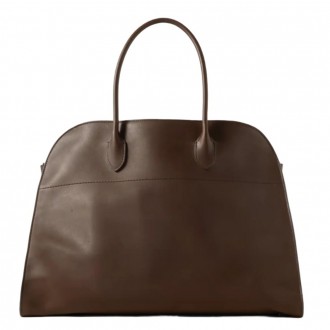 The Row Margaux 17 Top Handle Bag in Chocolate Leather