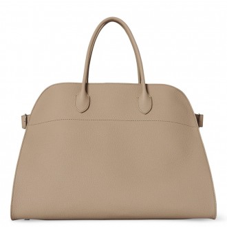 The Row Margaux 17 Top Handle Bag in Sand Grained Leather