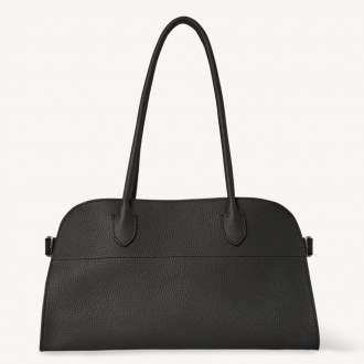The Row Margaux Shoulder 12 Bag in Black Grained Leather