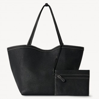 The Row Park Tote Three Stitch Bag in Black Grained Leather The Row Park Tote Three Stitch Bag in Black Grained Leather