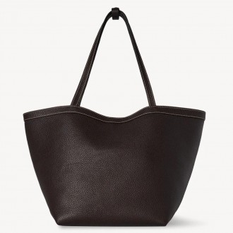 The Row Park Tote Three Stitch Bag in Dark Brown Grained Leather The Row Park Tote Three Stitch Bag in Dark Brown Grained Leather
