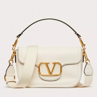 Valentino Alltime Shoulder Bag in White Grained Leather