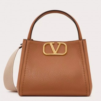 Valentino Alltime Small Bag in Brown Grained Calfskin