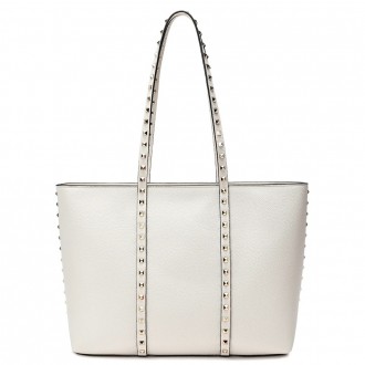 Valentino Garavani Rockstud Shopping Bag in White Grainy Leather
