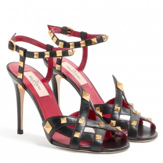 Valentino Garavani Studdy Sandals 100mm in Black Kidskin