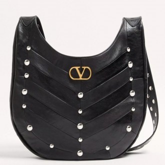 Valentino Hoboho Hobo Studs Bag in Black Nappa Leather