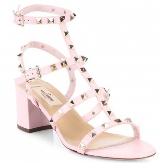 Valentino Pink Rockstud Block Heel Cage Sandal