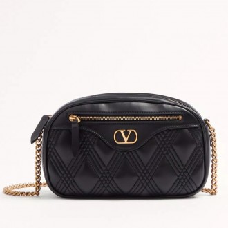 Valentino Quiltie 67 Meidum Camera Bag in Black Leather