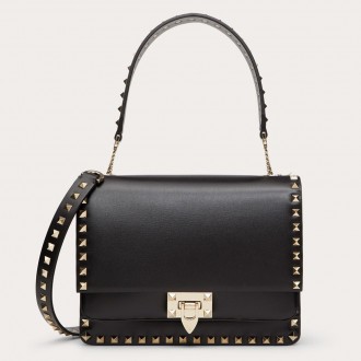 Valentino Rockstud Crossbody Bag In Black Calfskin