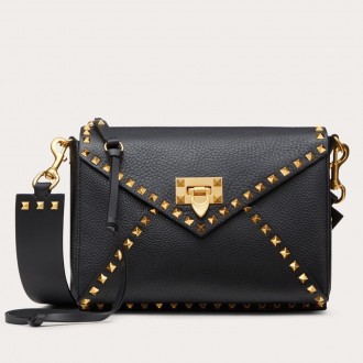 Valentino Rockstud Hype Bag In Black Grained Calfskin