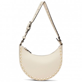 Valentino Rockstud Mini Hobo Bag in White Grained Leather