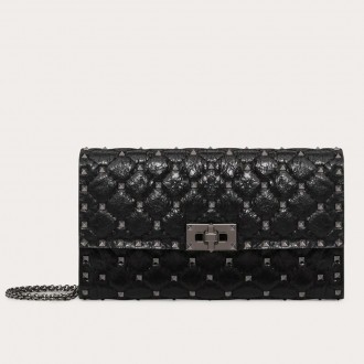 Valentino Rockstud Spike Crossbody Clutch In Crinkled Lambskin