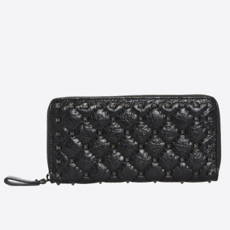 Valentino Rockstud Spike Zip Wallet In Black Lambskin Valentino Rockstud Spike Zip Wallet In Black Lambskin