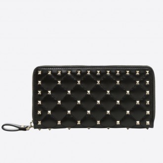 Valentino Rockstud Spike Zip Wallet In Noir Lambskin Valentino Rockstud Spike Zip Wallet In Noir Lambskin