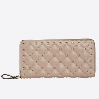 Valentino Rockstud Spike Zip Wallet In Pastel Pink Lambskin Valentino Rockstud Spike Zip Wallet In Pastel Pink Lambskin
