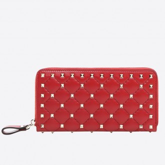 Valentino Rockstud Spike Zip Wallet In Red Lambskin Valentino Rockstud Spike Zip Wallet In Red Lambskin