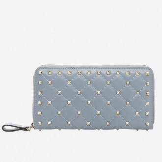 Valentino Rockstud Spike Zip Wallet In Sky Blue Lambskin Valentino Rockstud Spike Zip Wallet In Sky Blue Lambskin
